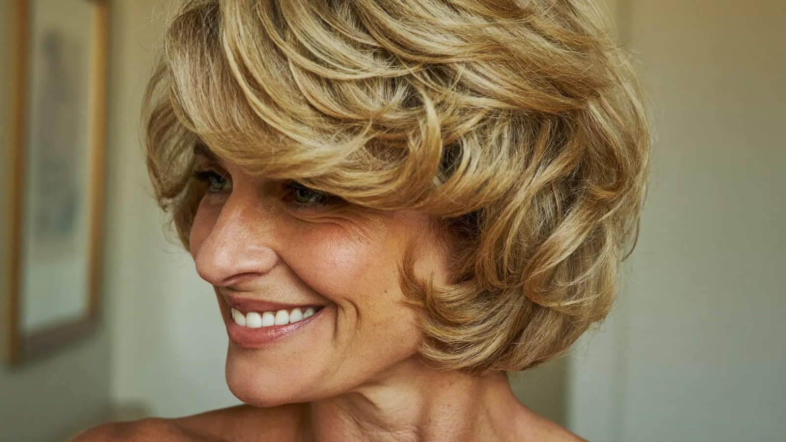 Smiling woman with a natural-looking hair topper