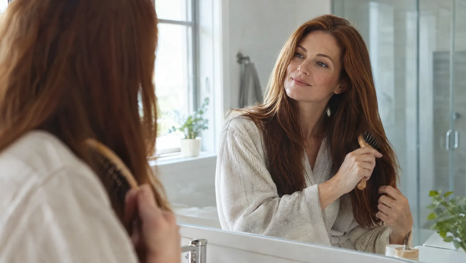 Woman with full, natural-looking hair